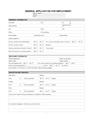 Church Job Application Church Forms