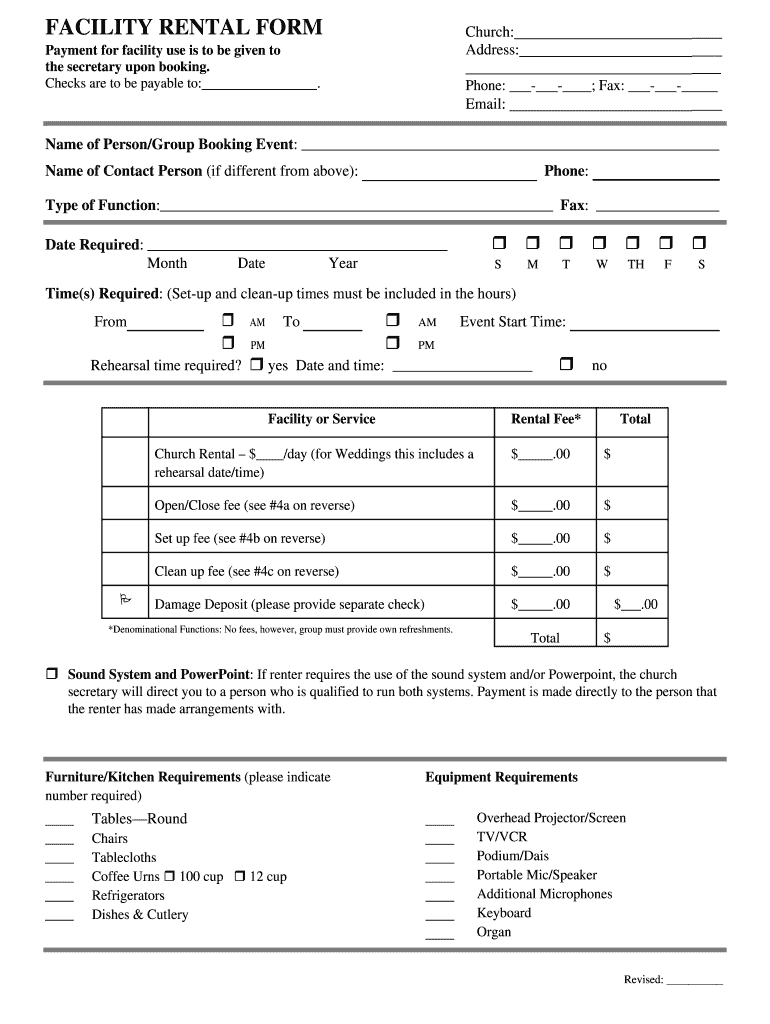 Church Facility Rental Agreement  Form