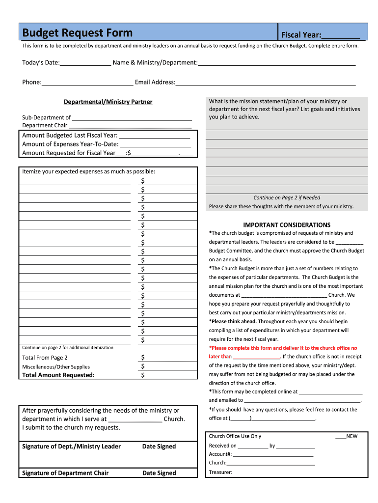 Church Budget Request Form