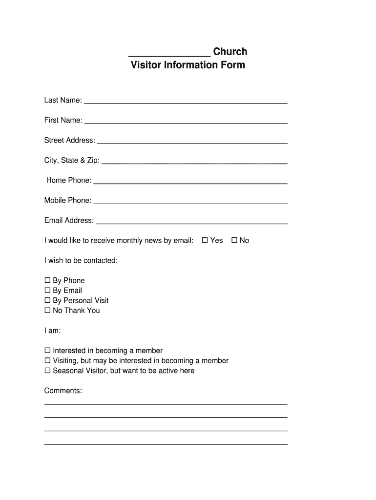 Church Visitor Cards PDF Form Fill Out and Sign Printable PDF