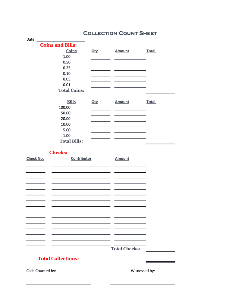 Church Offering Count Sheet  Form