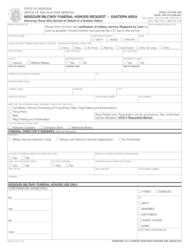 Get and Sign Eastern Area Request Form PDF  Missouri National Guard 2013