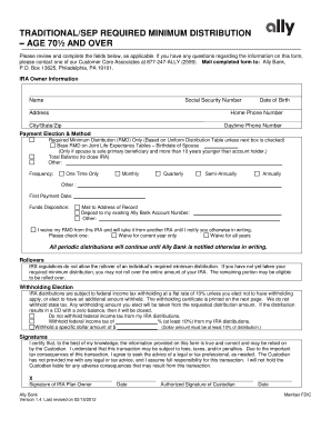 Traditionalsep Required Minimum Distribution Age 70 and Ally  Form