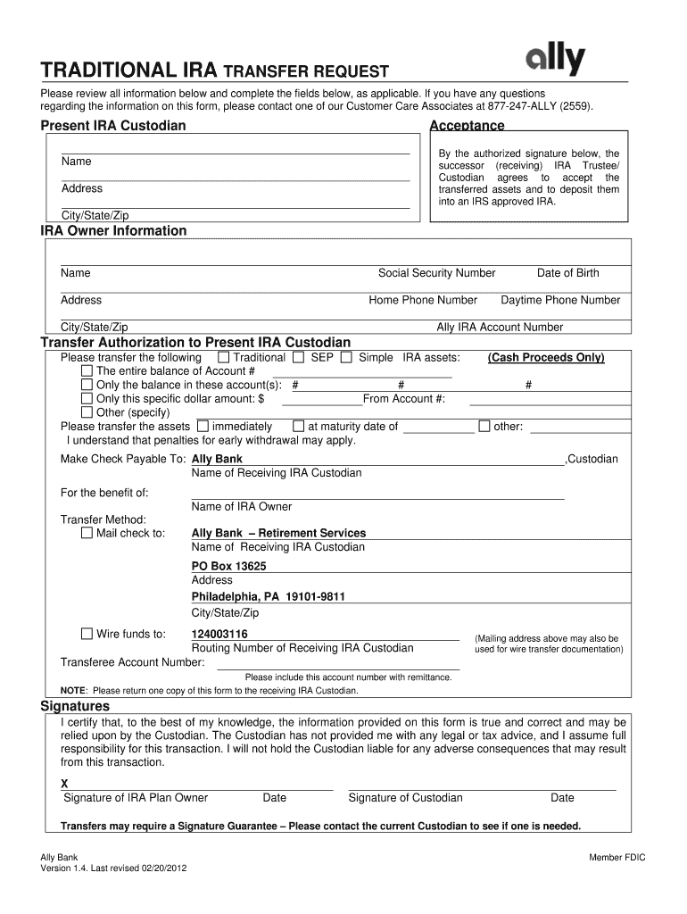  Ally Bank Ira Transfer Form 2012-2024