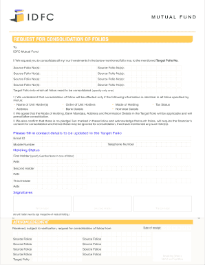 111209070 Consolidation of Folios Form Cdr IDFC Mutual Fund