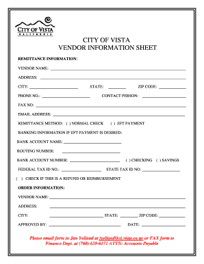 Vendor Sheet  Form