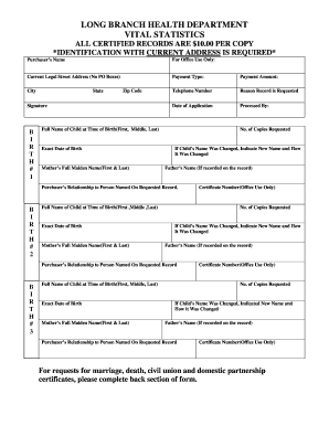 New Jersey Vital Statistics  Form