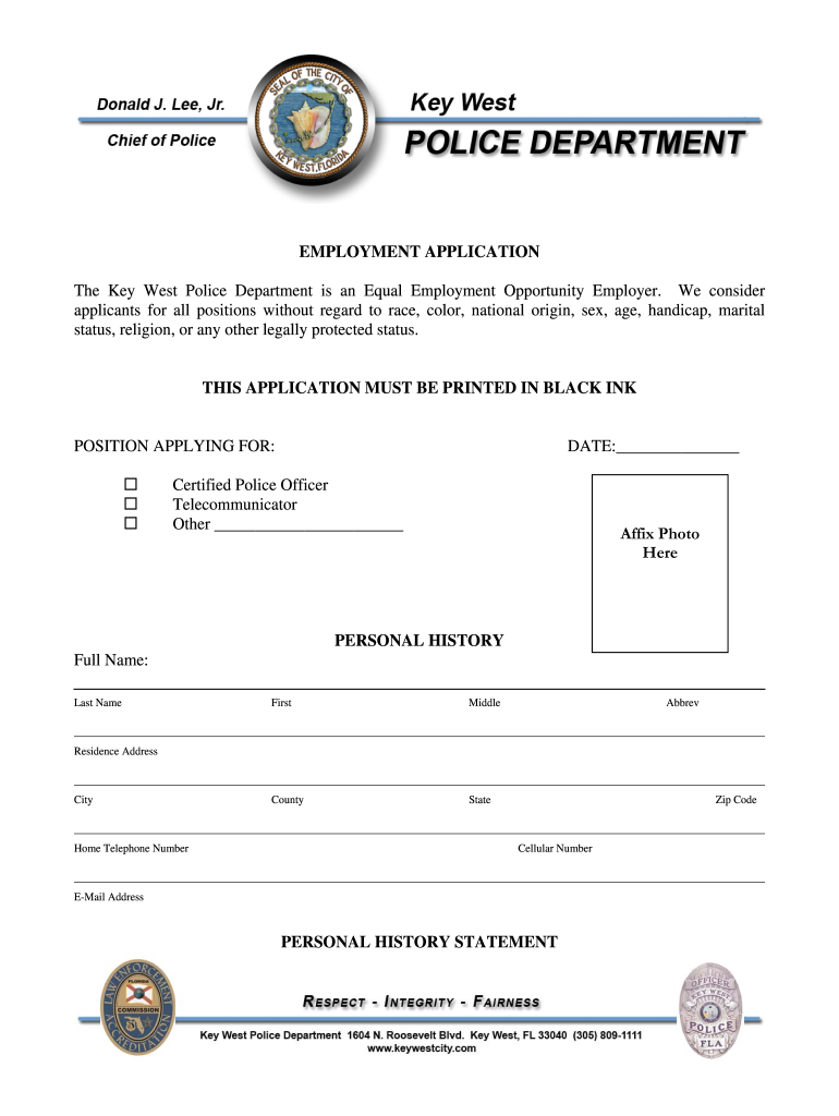 Police Key West Employment Form