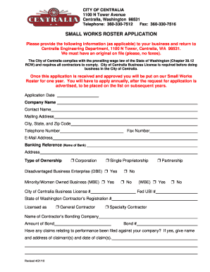 SMALL WORKS ROSTER APPLICATION City of Centralia, WA  Form