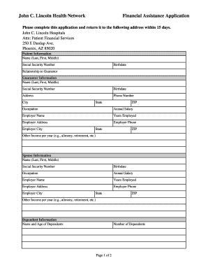 John C Lincoln Health Network Financial Assistance Application  Form