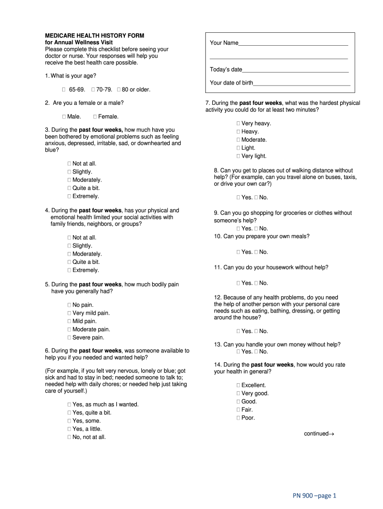 Get and Sign Medicare Annual Wellness Visit Template  Form