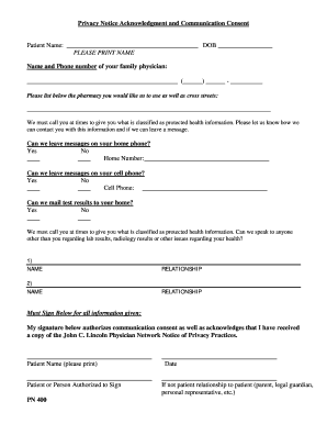 Privacy Notice Acknowledgment and Communication Consent Form