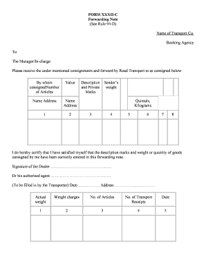 Forwarding Note  Form