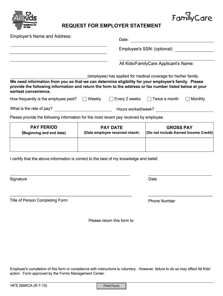 Get and Sign All Kids Request for Employer Statement 2010-2022 Form