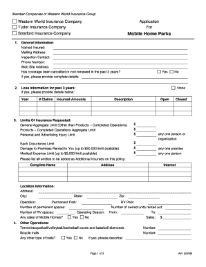  Western World Insurance Mobile Home Park Form 2006