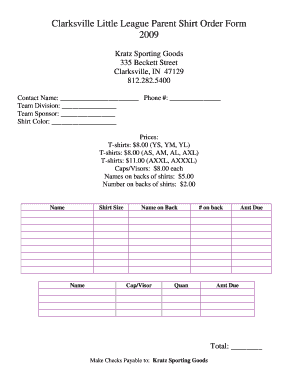 Get and Sign Clarksville Little League Parent Shirt Order Form Eteamz 