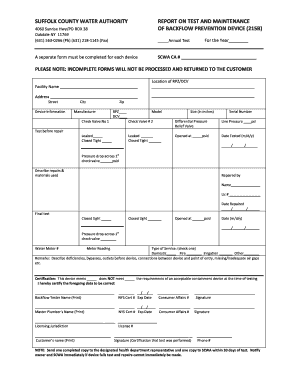  Test and Maintenance of Backflow Device Form Suffolk County 2013-2024