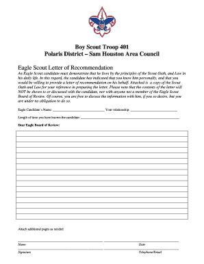 Eagle Scout Letter of Recommendation  Form