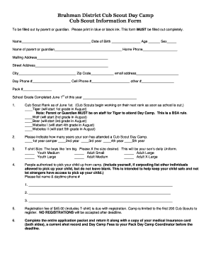 Cub Scout Registration Form