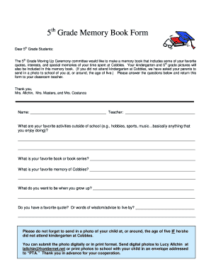 5th Grade Memory Book PDF  Form