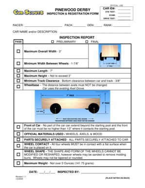 Pinewood Derby Check in Sheet  Form
