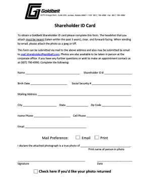 Shareholder ID Card Form