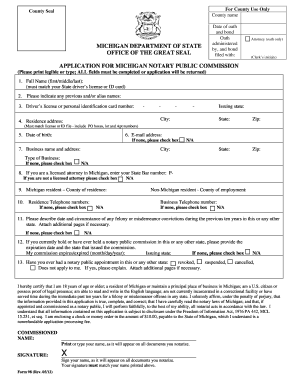 Michigan Notary Application PDF  Form
