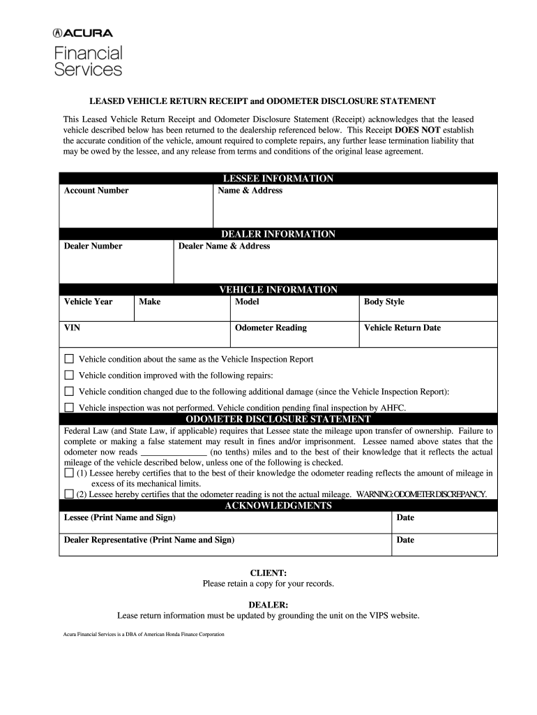 Vehicle Return Receipt  Form