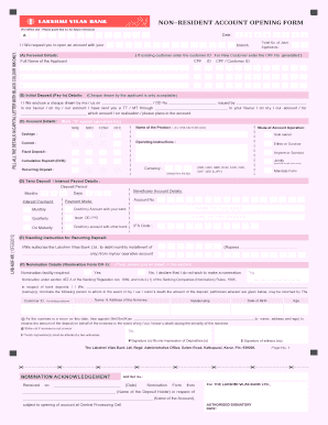 Lakshmi Vilas Bank Account Opening Form
