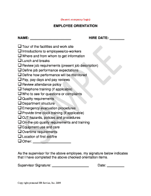 Word Fillable Form for Employee Orientation