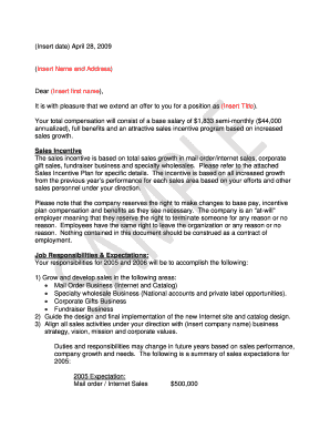 Sales Incentive Letter to Employee Sample  Form
