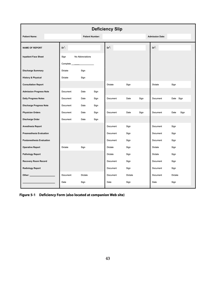 Deficiency Slip  Form