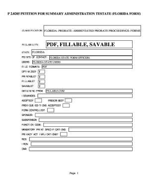 Sample Order of Summary Administration Florida  Form