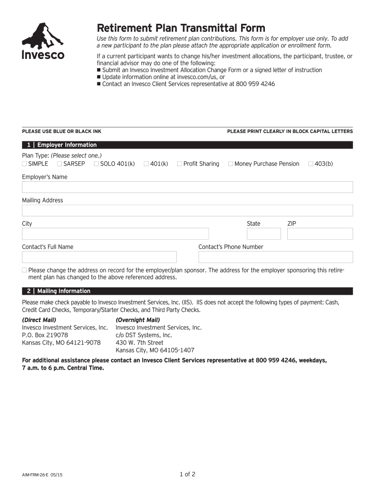 Get and Sign Invesco Retirement Plan Transmittal Form 2013-2022