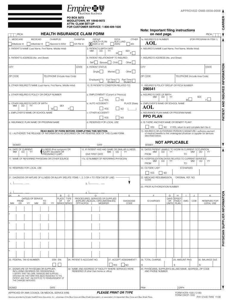  Blue Cross Blue Shield Nys Claim Form 2006-2024