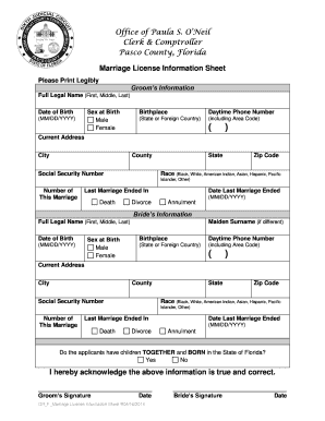 Florida Marriage Certificate Sample  Form
