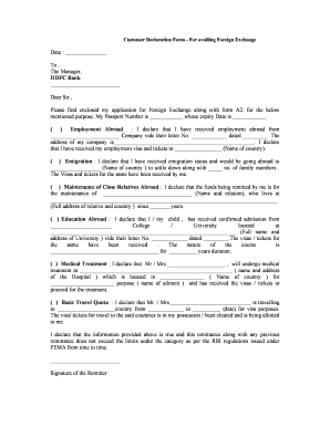 Format of Customer Declaration for Inward Remittance