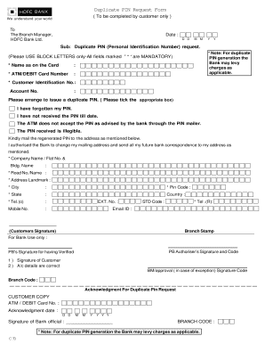 Duplicate Pin Request Form Hdfc Bank