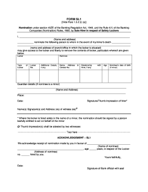 Sbi Locker Nomination Form PDF