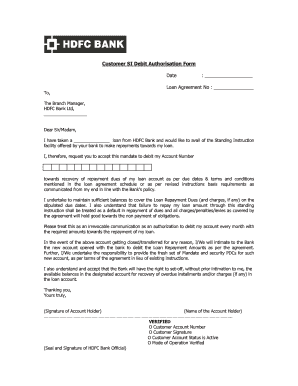Debit Authority Letter Hdfc Bank  Form