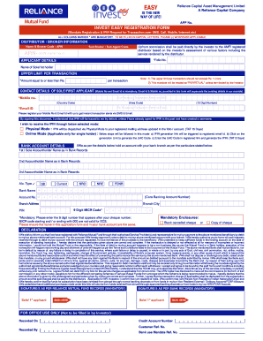 Invest Easy Reliance  Form