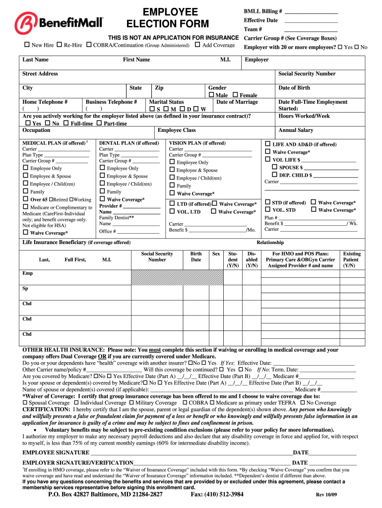  Employee Election Form 2009-2024