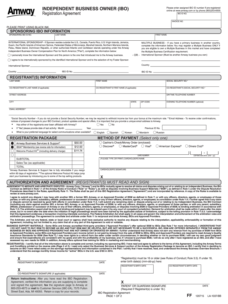  Amway Application Form 2013-2024