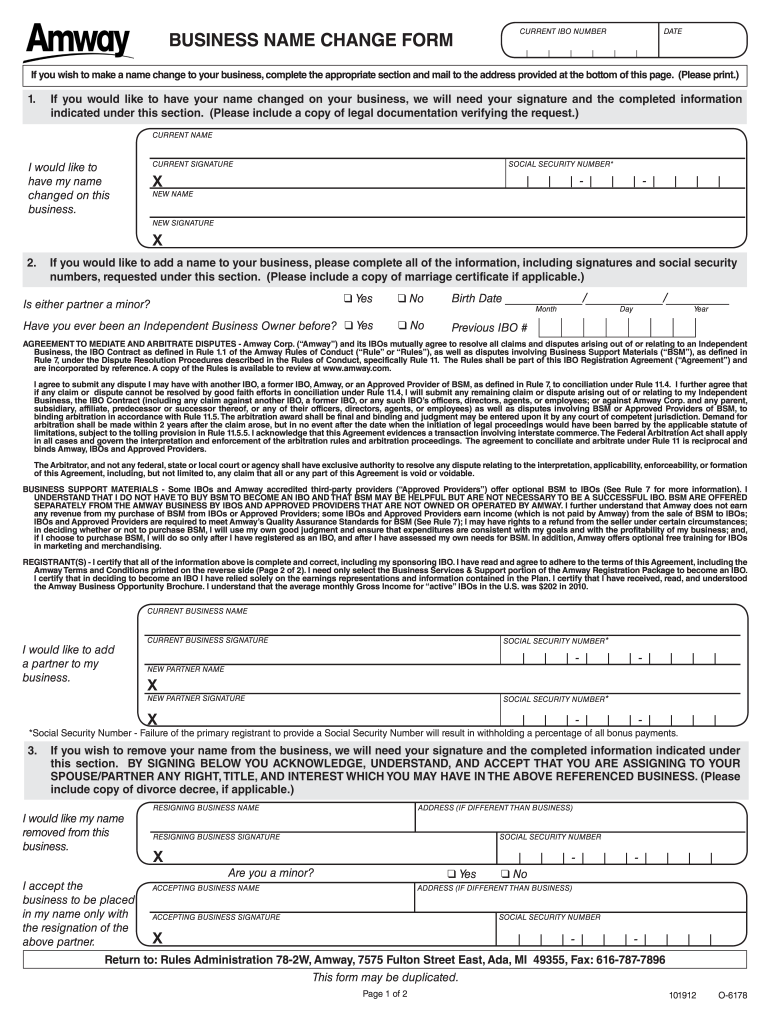  Amway Name Change Form 2012-2024