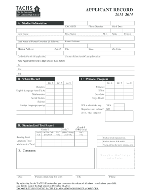 Tachs Applicant Record Form
