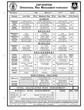 Cap Aviaion Operationjal Risk Management Worksheet  Form