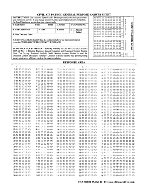 CIVIL AIR PATROL GENERAL PURPOSE ANSWER SHEET INSTRUCTIONS Use a Number 2 Pencil Only  Form