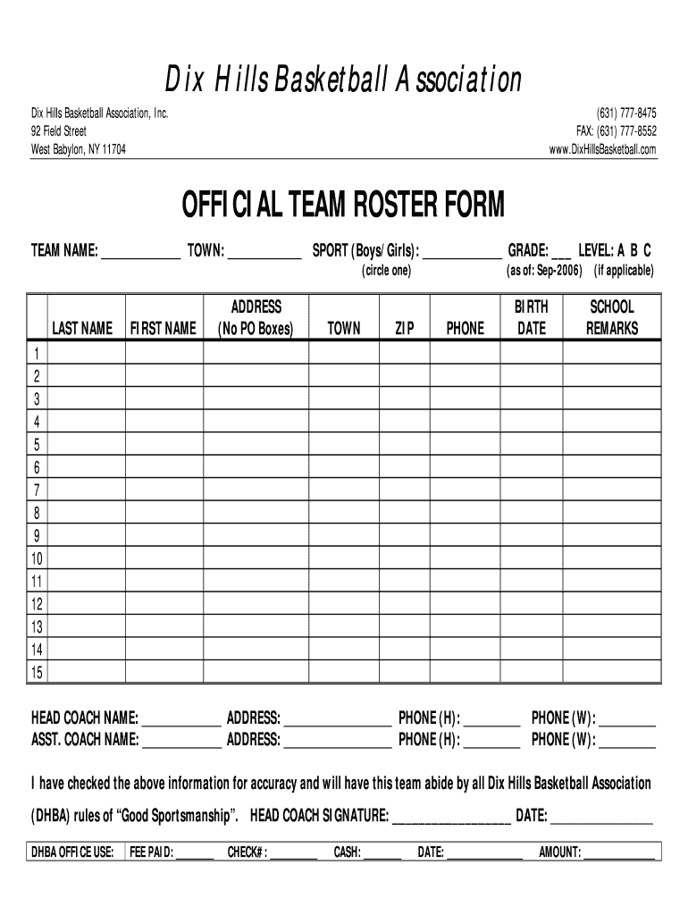 Basketball Depth Chart Template  Form