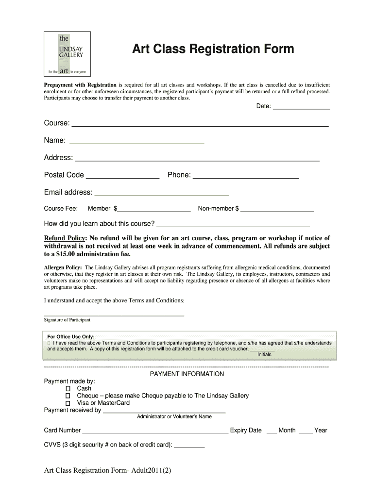  Art Class Registration Form 2011-2024
