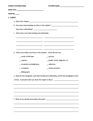 Sq3r Worksheet PDF  Form
